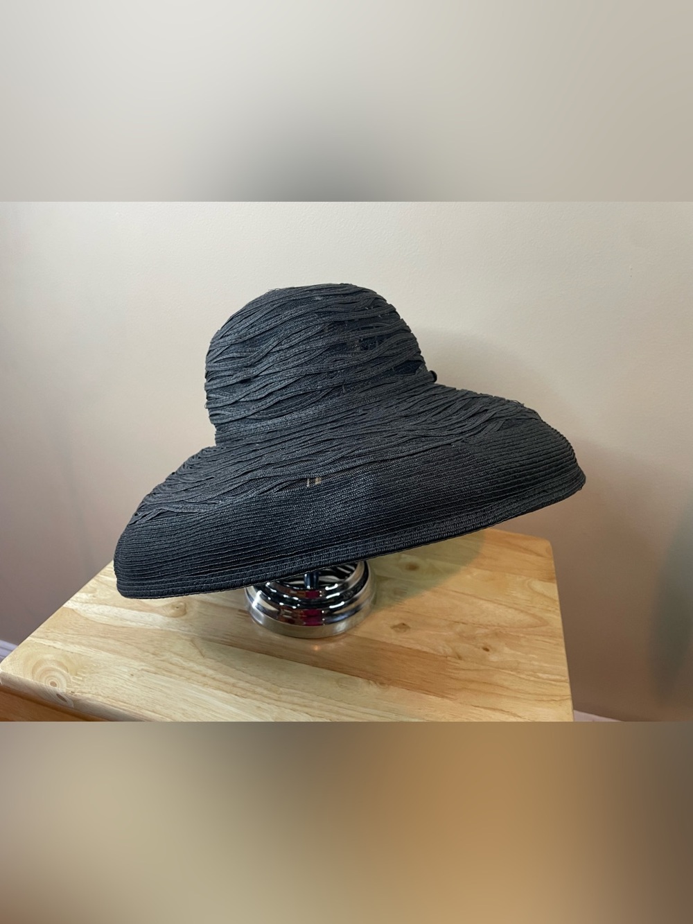 Vintage Daniele Meucci Florence Italy Black Woven Paper Straw Sun Hat Wide Brim